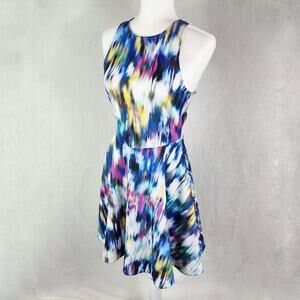 Townsen Fit & Flare Dress Women M Scuba Watercolor Pattern Multicolor Racerback